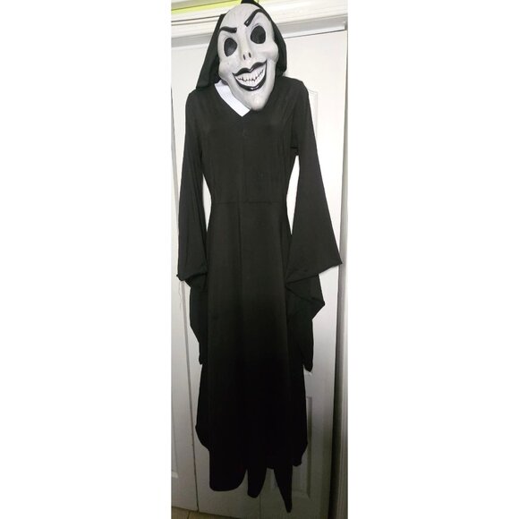 Women's Grim Reaper Halloween Costume Hooded Robe Dress Evil Demon Mask Spirit - Picture 1 of 10